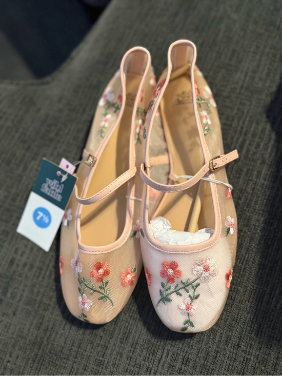 Shoes - Girls' Pink Floral Mary Jane Ballet Flats - Kids Shoes